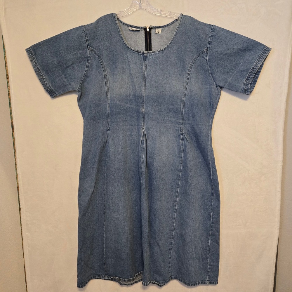 VINTAGE St Julian Woman Denim Sheath Dress Short Sleeve Zipper Front Size 24